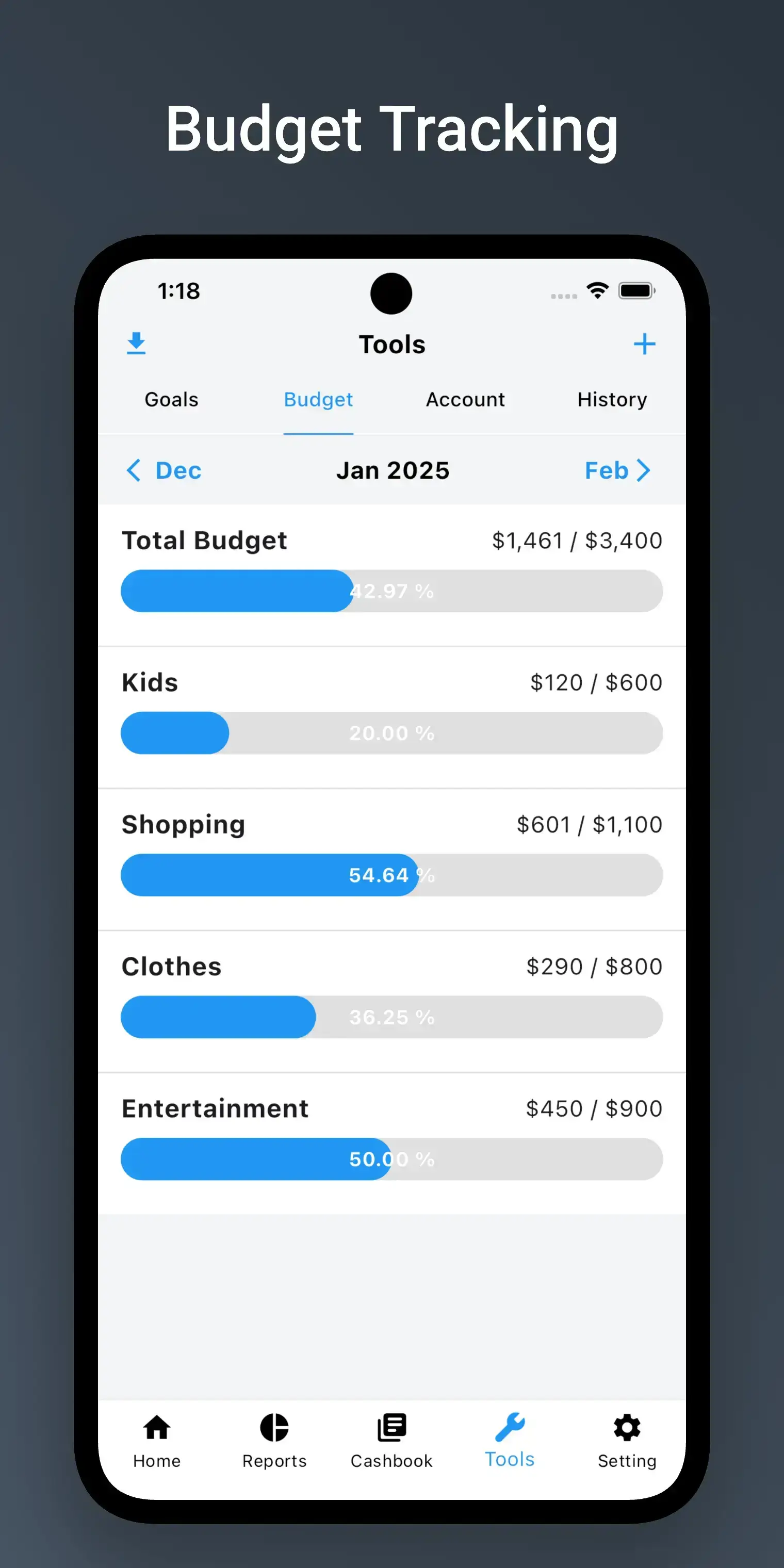 Financial Reports Screen – Money Manager